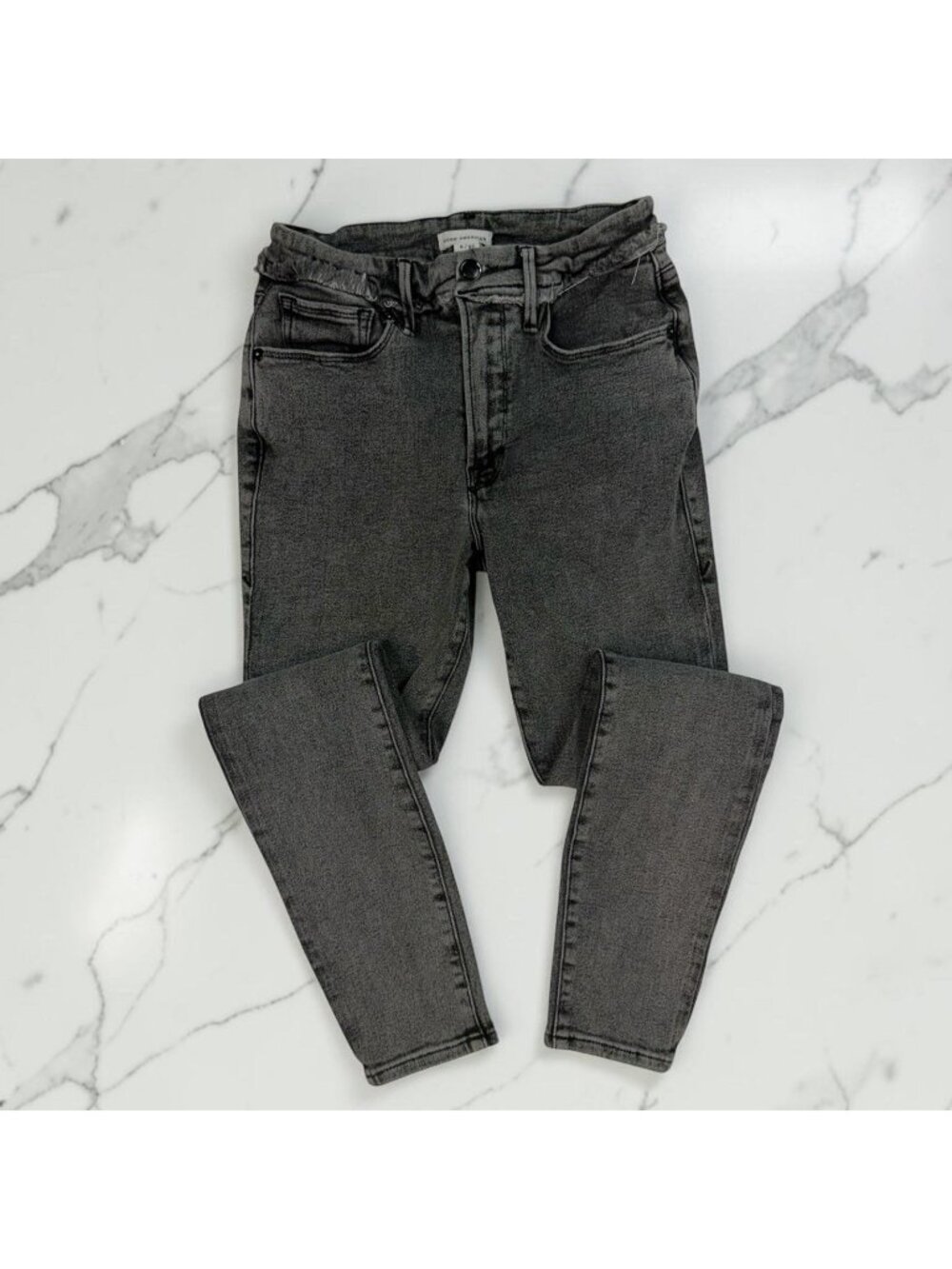 Good American Skinny Jeans Size 4/27 Frayed Waistband Denim GLSPWF419T Black260